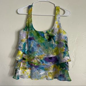 Alex Evenings Watercolor Ruffle Top